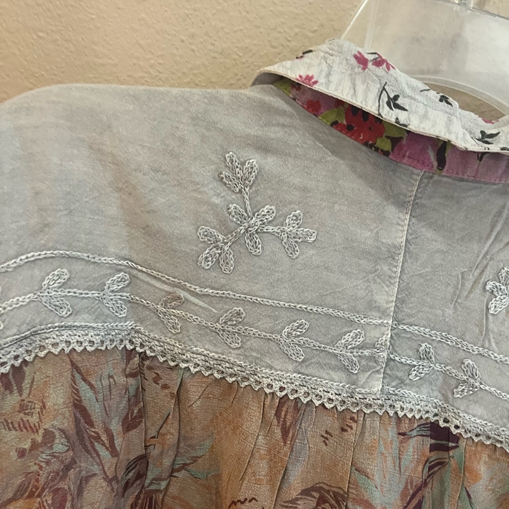 Floral Patchwork Button-Down Women's Top - Pink/W… - image 9